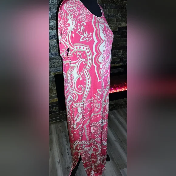 Travelers By Chicos Elegant Coral Paisley Print Dress Size 2/Large - Picture 6 of 7